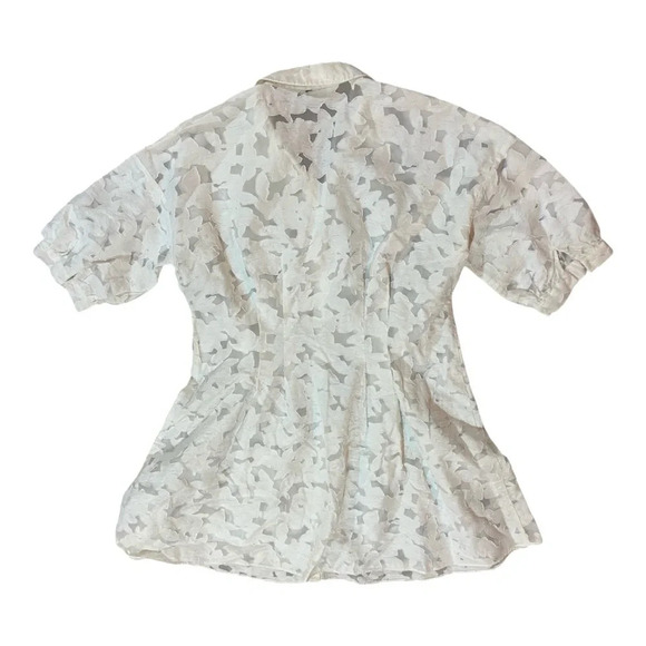 Club Monaco Patterned Sculptural Sleeve Dress Floral Button Front Puff Sleeve 14 - Picture 3 of 5